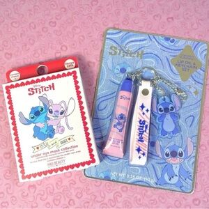 Stitch Under Eye Masks & Lip Oil Gloss w/ Keychain & Wristband Disney NEW NIP